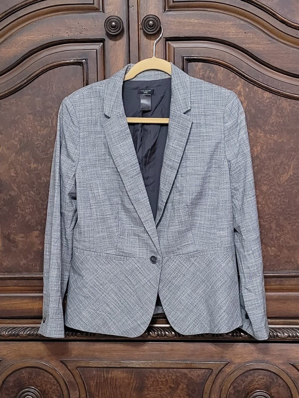 Ann Taylor Gray Plaid Single-Button Blazer 12P